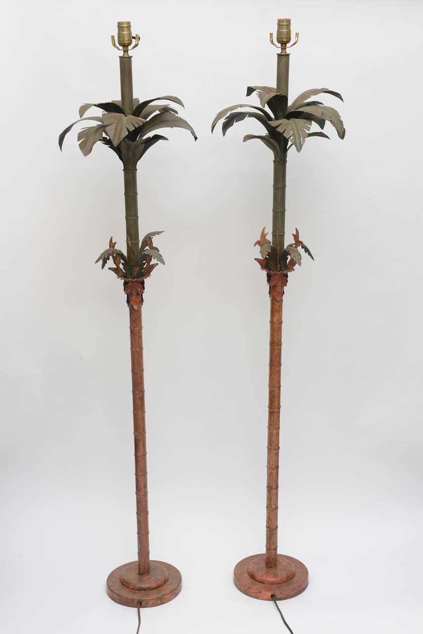 Pair Vintage Painted Metal Palm Floor Lamps.