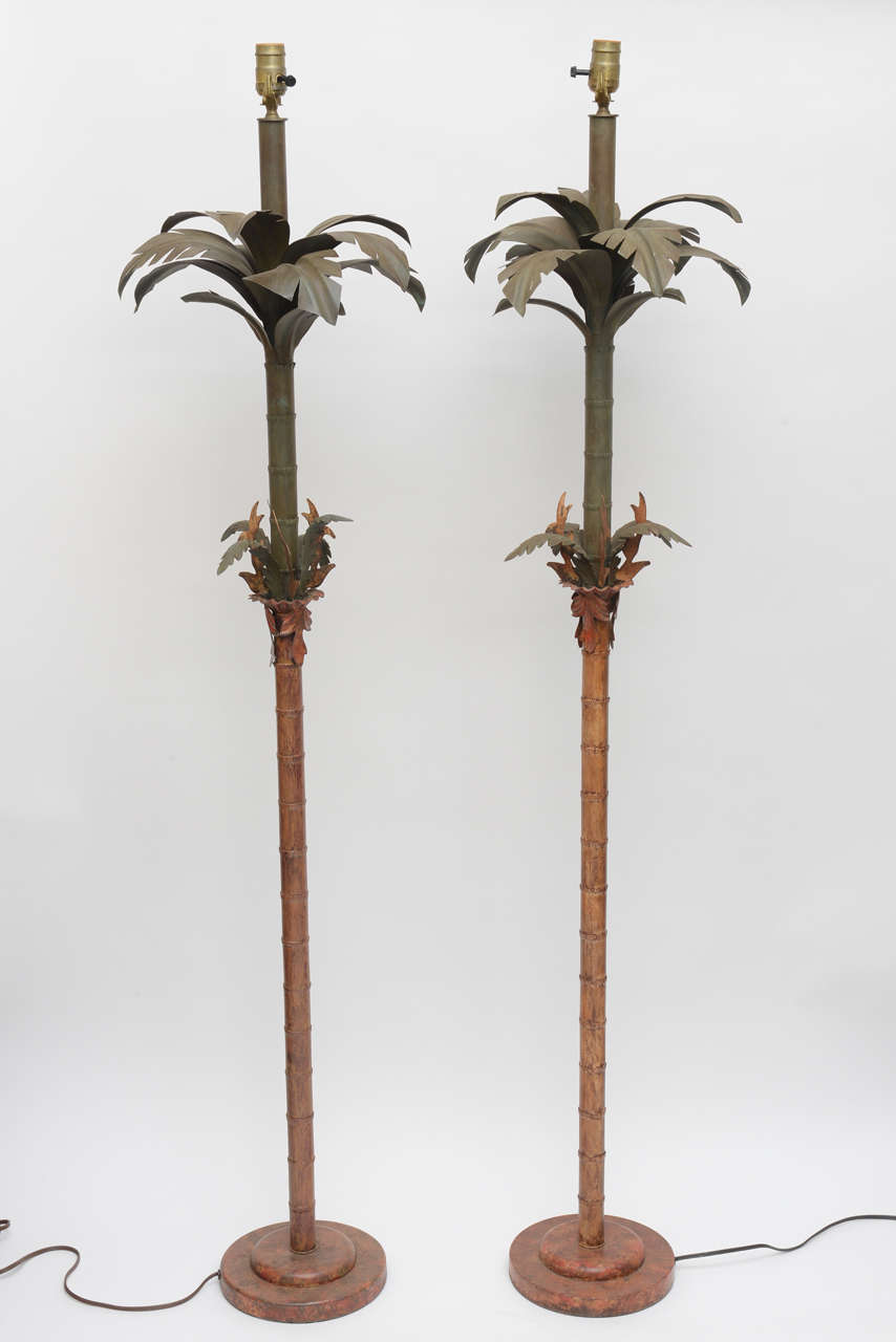 Metal Pair Vintage Palm Floor Lamps