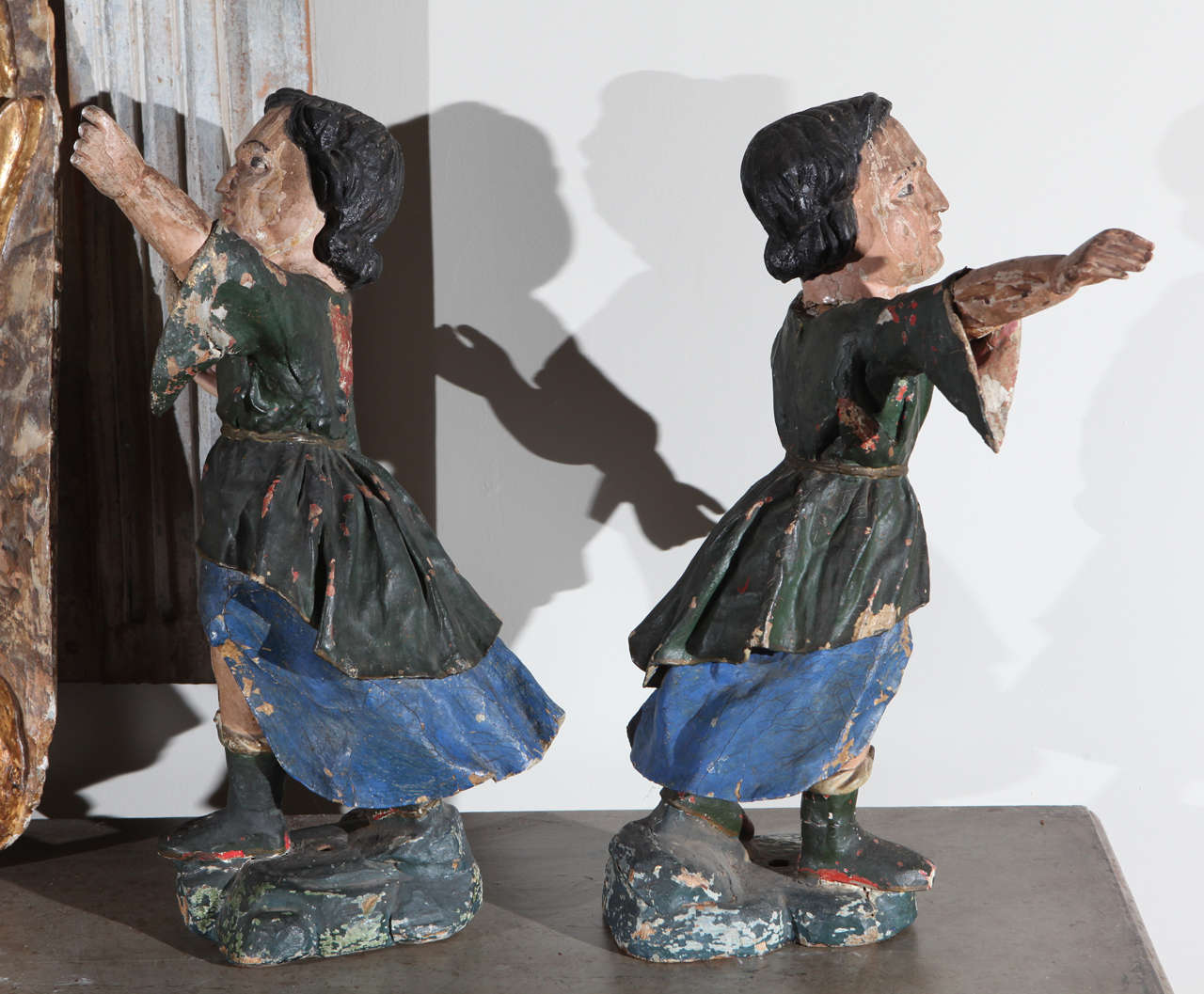 Polychromed Period 18th Century Polychrome Figures For Sale