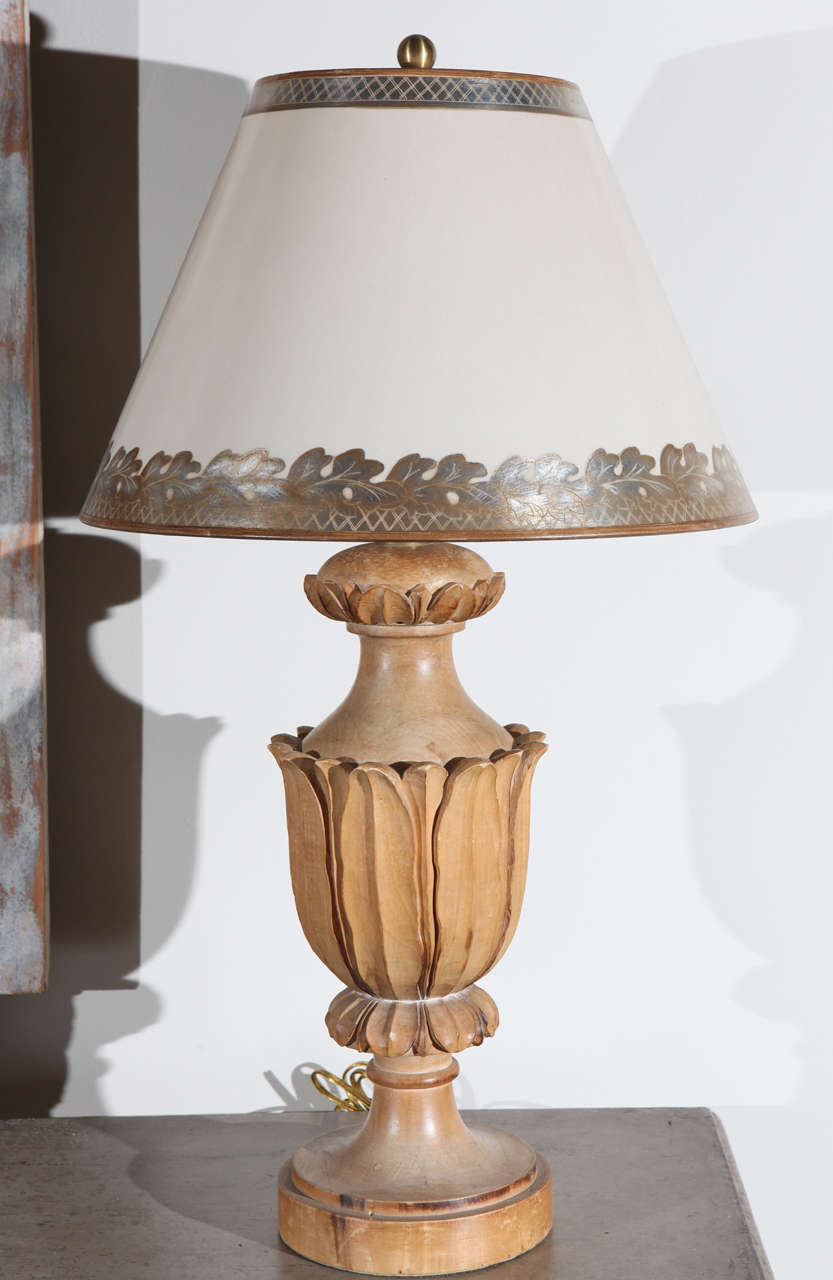 Carved Italian Fruitwood Lamp