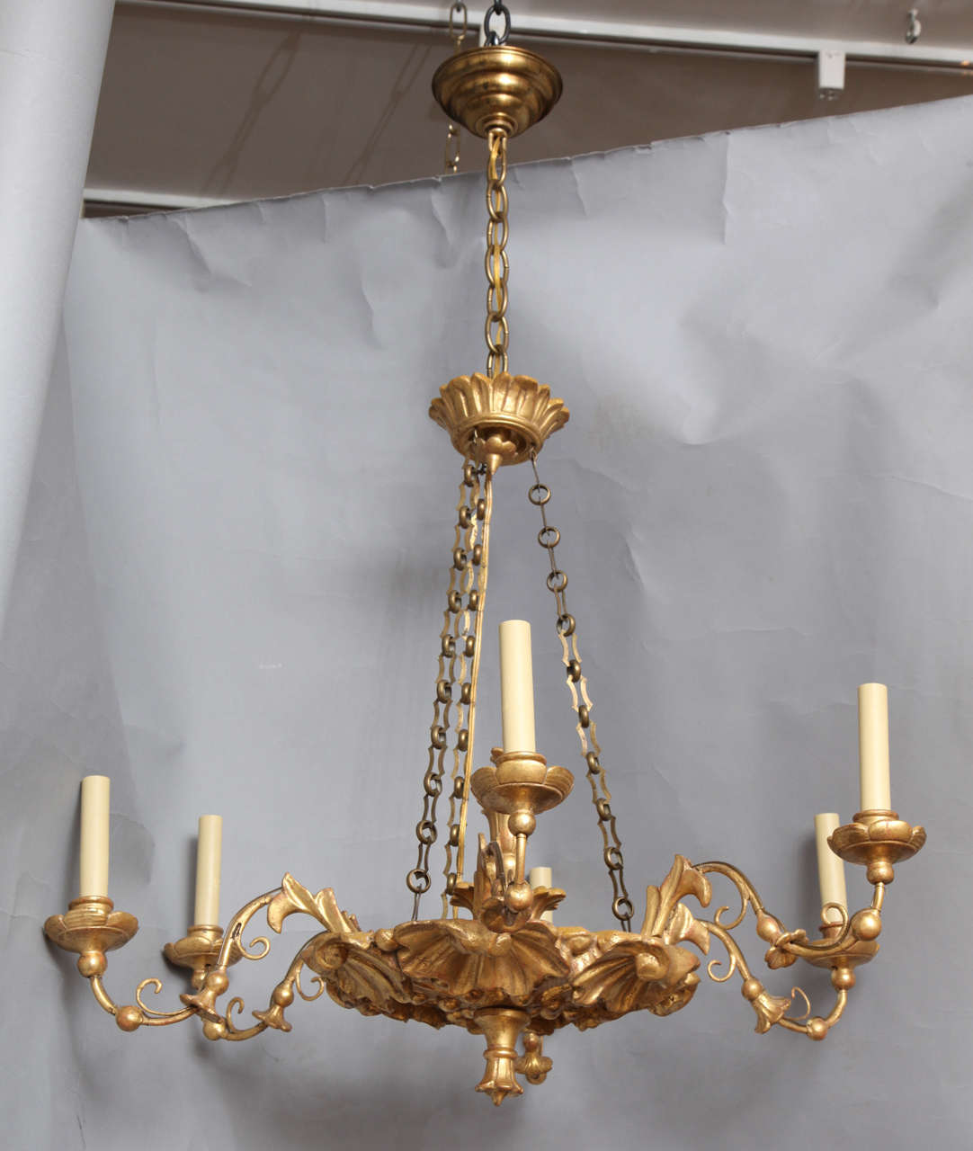 A 6 Light Austrian Carved and Gilt Wood Chandelier In Excellent Condition In New York, NY