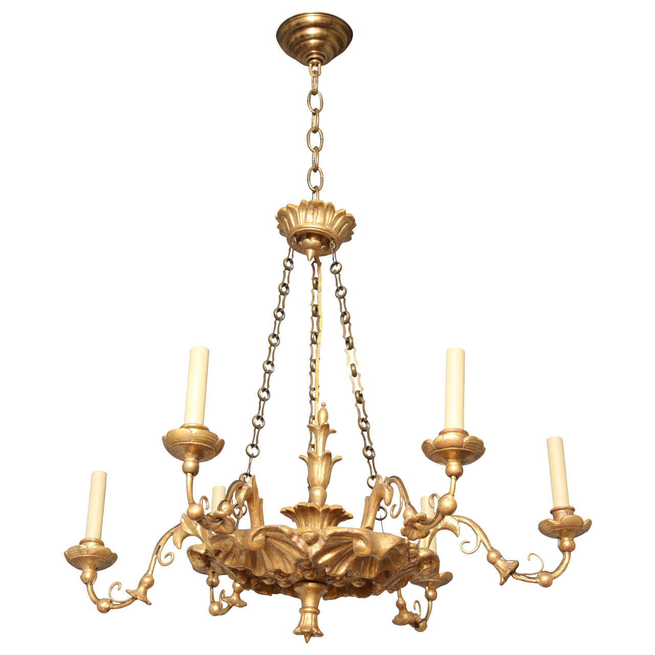 A 6 Light Austrian Carved and Gilt Wood Chandelier
