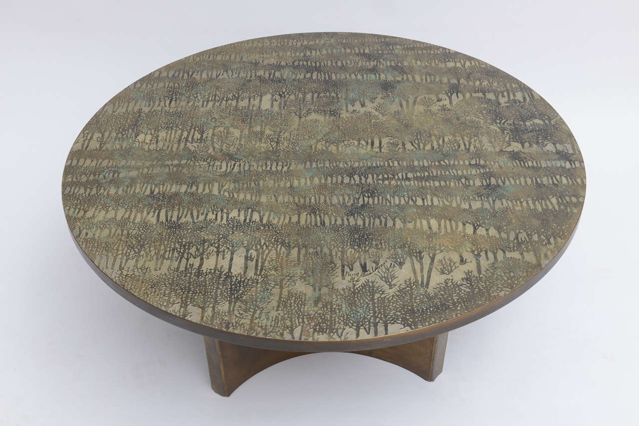 A rare and beautiful table by Philip & Kelvin LaVerne. 
Eternal forest design on top.