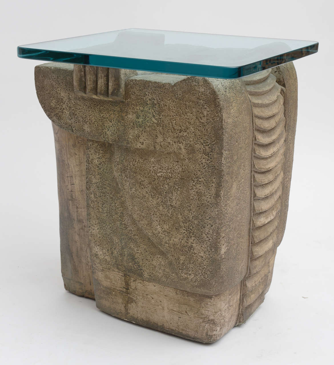A nice pair of side tables drawing their inspiration from the work
of Constantin Brancusi.Glass top is 16' x 16