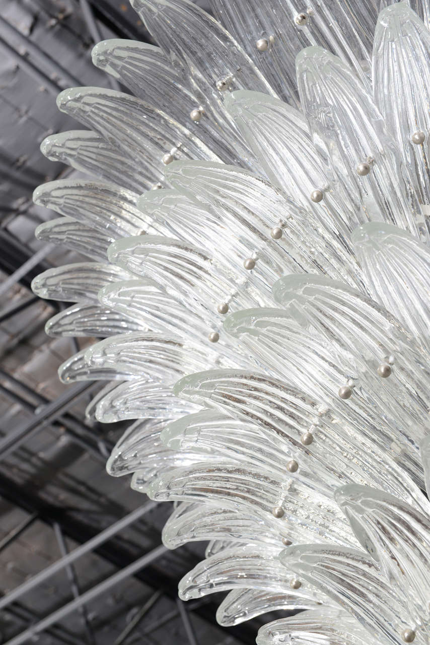 Blown Glass Fine Pair of Sabino Clear Glass, Monumental Size Chandeliers For Sale