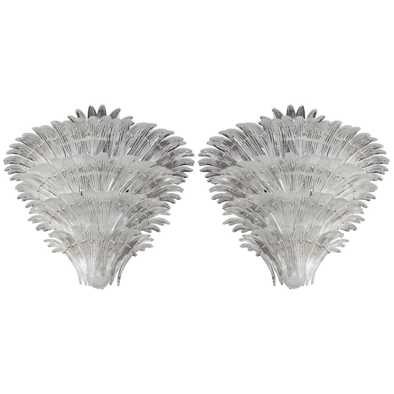 Fine Pair of Sabino Clear Glass, Monumental Size Chandeliers For Sale