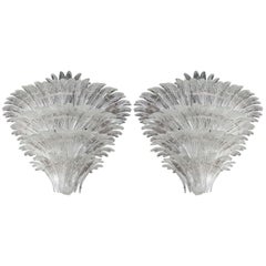 Fine Pair of Sabino Clear Glass, Monumental Size Chandeliers