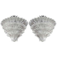 Fine Pair of Sabino Clear Glass, Monumental Size Chandeliers