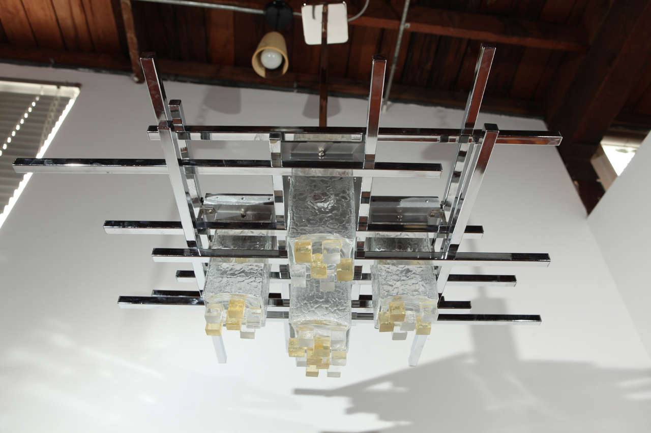 Glass and Chrome Italian Chandelier For Sale 3