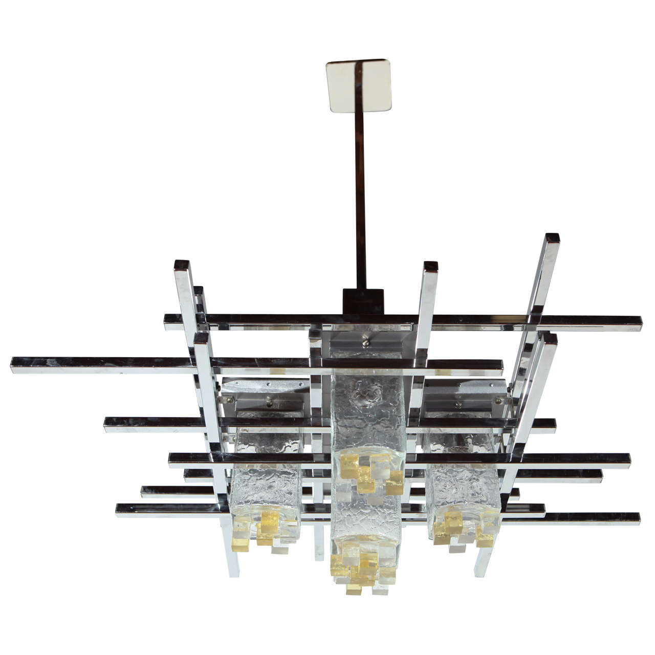 Glass and Chrome Italian Chandelier