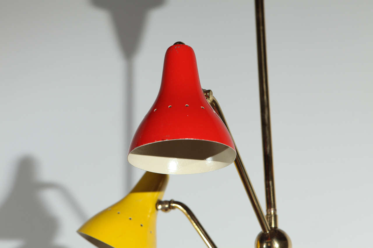 Brass Red, White, Green and Yellow Ceiling Fixture by Jacques Biny For Sale