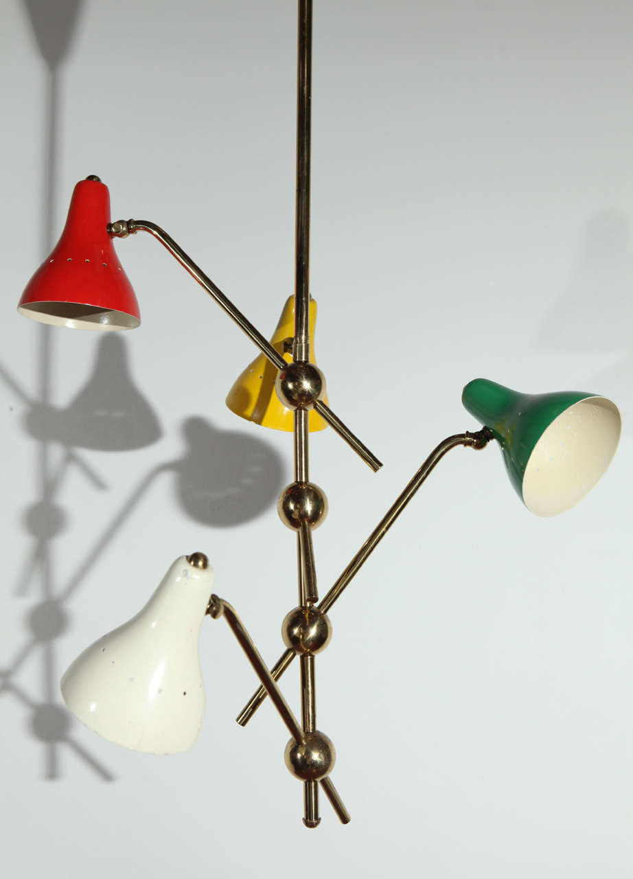 Red, White, Green and Yellow Ceiling Fixture by Jacques Biny For Sale 1