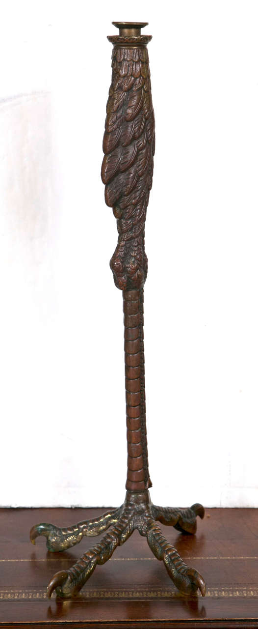 20th Century Outrageous Bird Leg Bronze  Candlestick