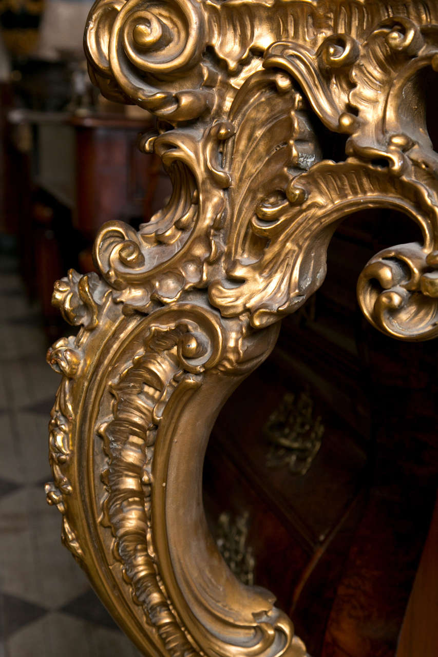 Gilt 19th Century Rococo Marble Top Console