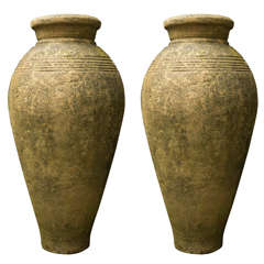 Pair of Cast Cement Storage Jars