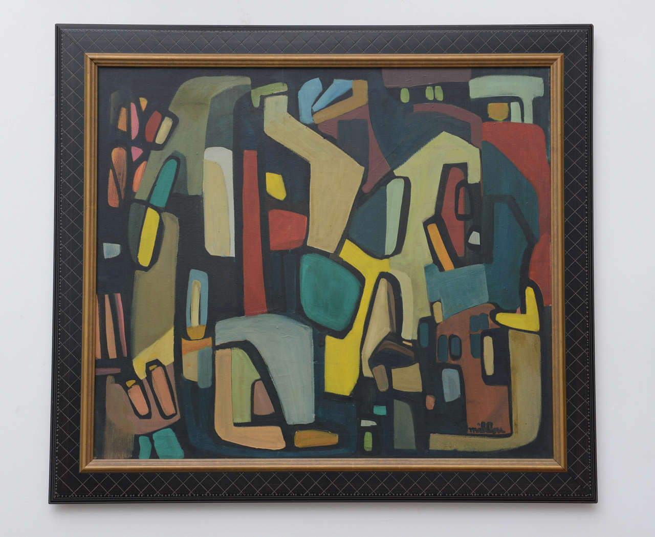 French modernist oil painting with unknown signature on lower left. The stroke style and palette lend a nod to Leger.