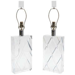 Pair of Geometric Lucite Lamps