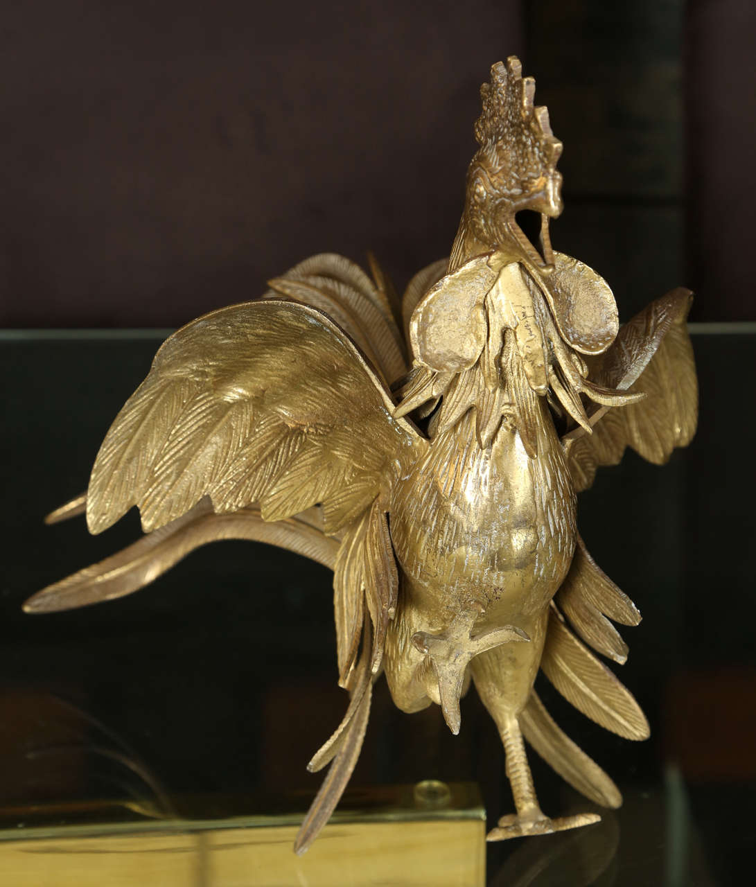 Mid-20th Century Pair of Fighting Game Cocks in Brass