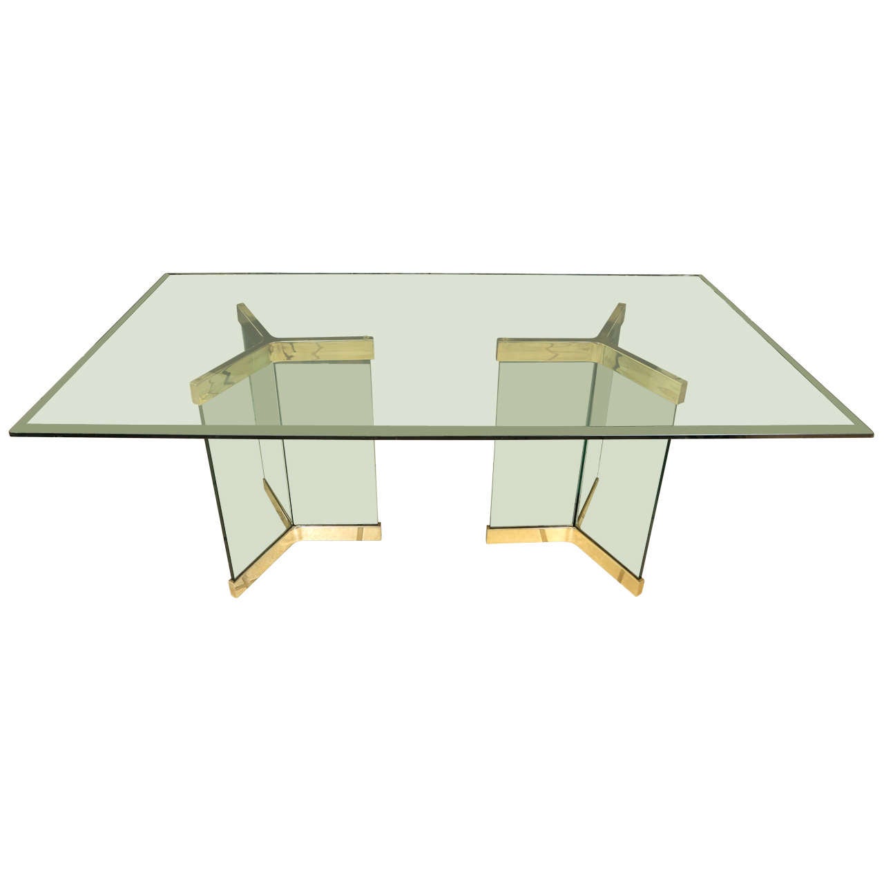 Glass and Brass Dining Table by Pace