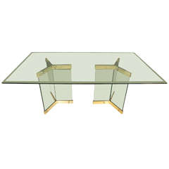 Glass and Brass Dining Table by Pace