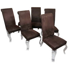 Set of Six Dining Chairs with Sculptural Lucite Legs