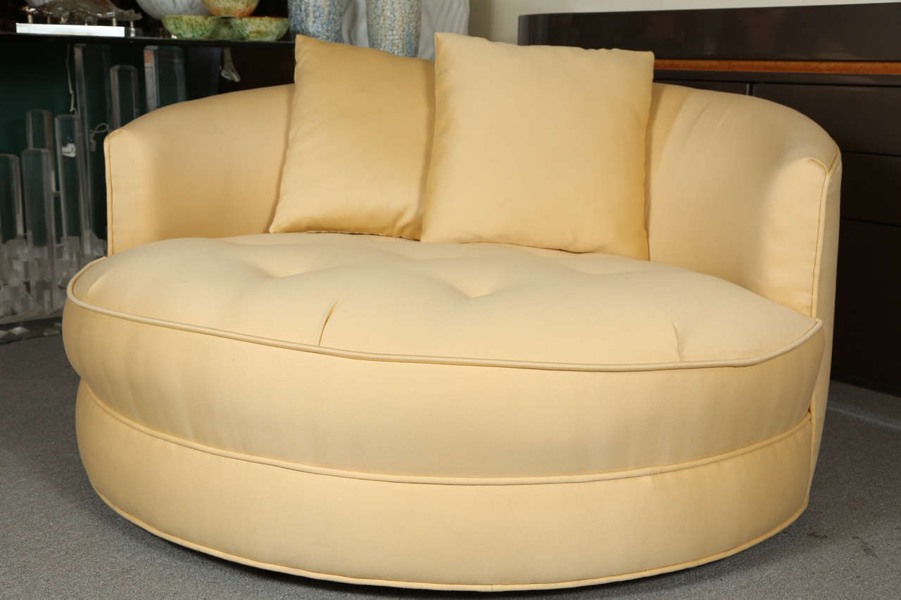 Wood Lovely Circular Tufted Settee by Milo Baughman