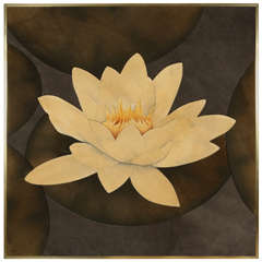 Large and Impressive Water Lily "Painting" Assembled from Leather Panels