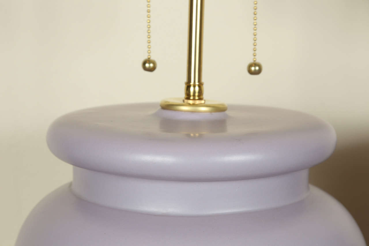 Brass Pair of Lavender Ceramic Table Lamps