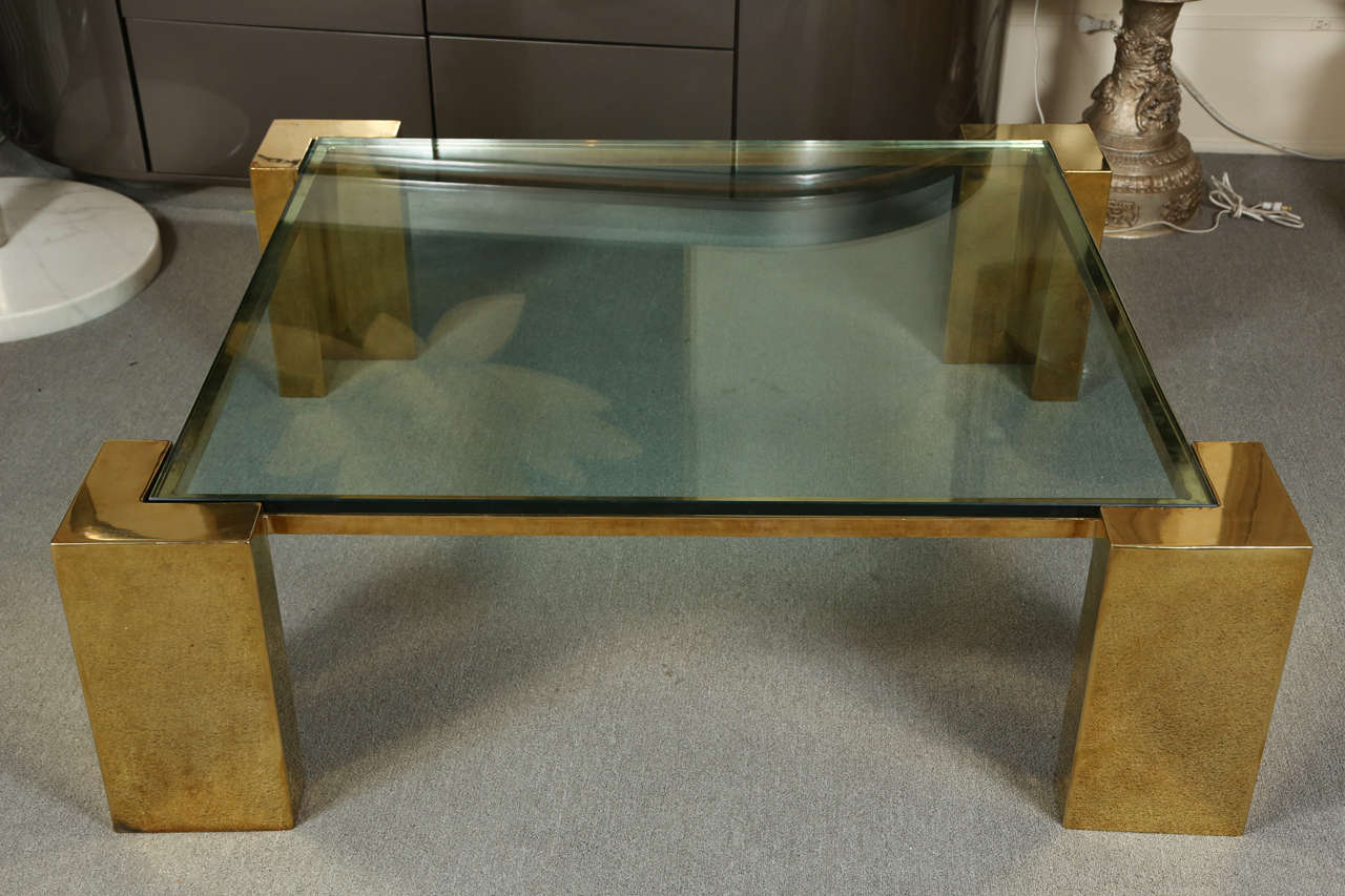 Large Architectural Brass coffee table. The 3/4