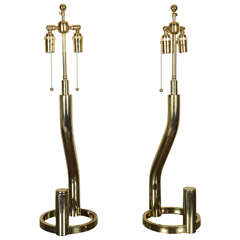 Pair of Interesting Asymmetrical Brass Table Lamps