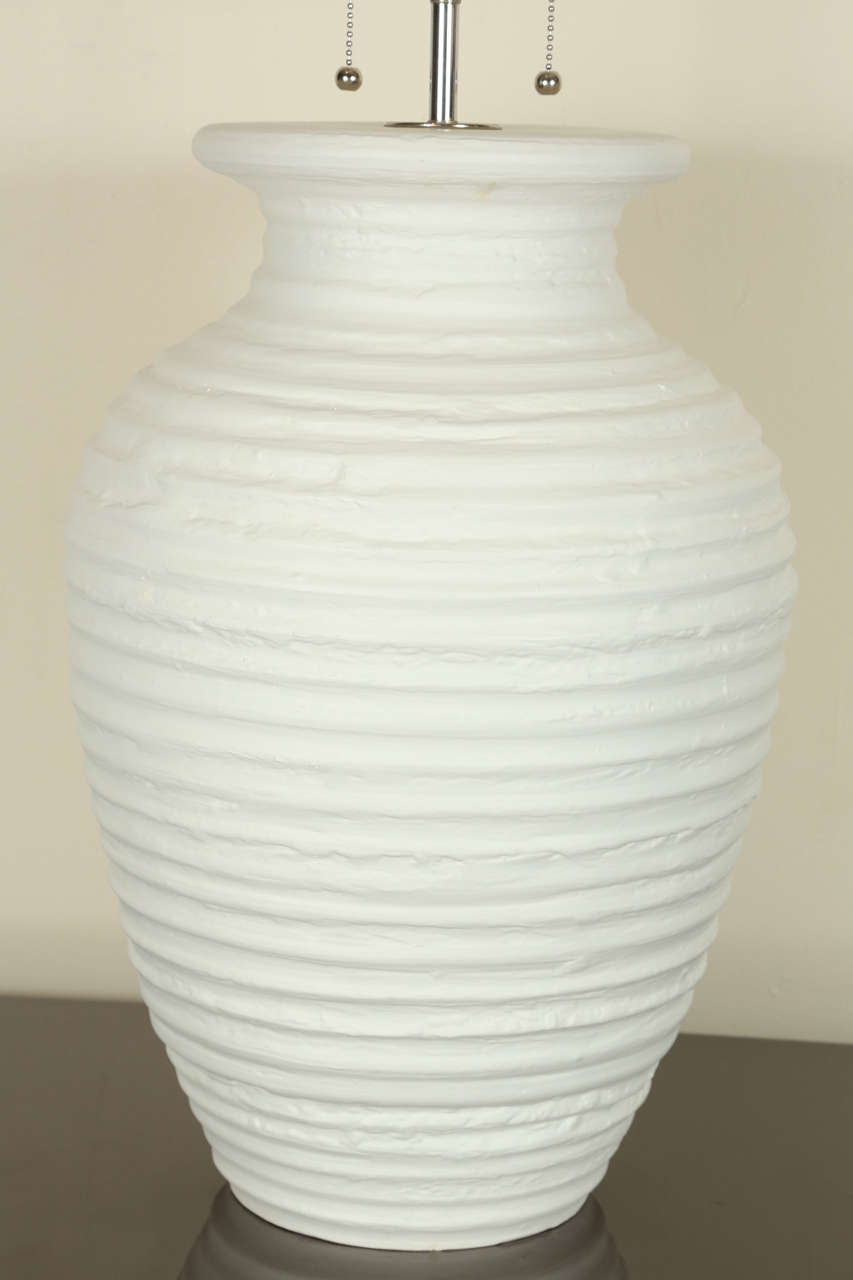 American Large Pair of Urn Shaped Ceramic Table Lamps with a Matte White Finish