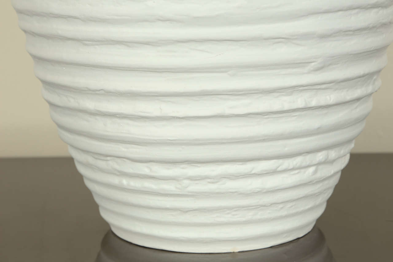 Late 20th Century Large Pair of Urn Shaped Ceramic Table Lamps with a Matte White Finish