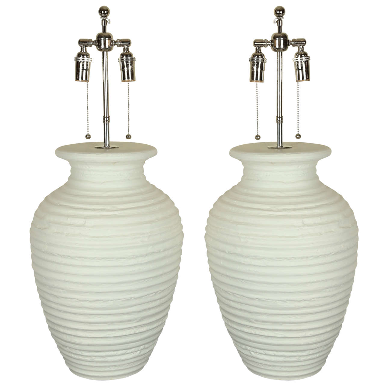 Large Pair of Urn Shaped Ceramic Table Lamps with a Matte White Finish