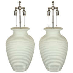 Large Pair of Urn Shaped Ceramic Table Lamps with a Matte White Finish