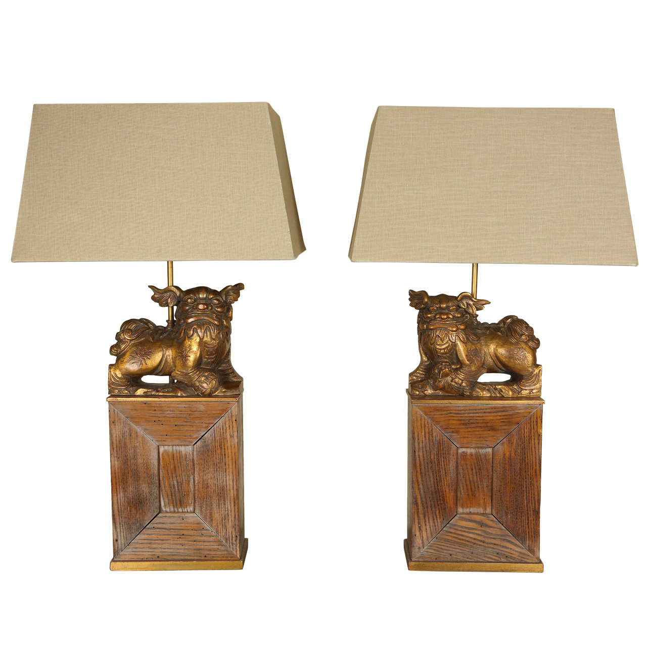 Pair of Stunning Lamps with Foo Dogs by James Mont