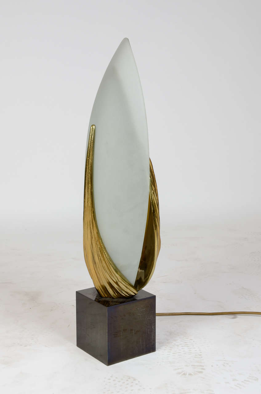 Rare lamp by Charles in bronze and glass.
 Signed and numbered.