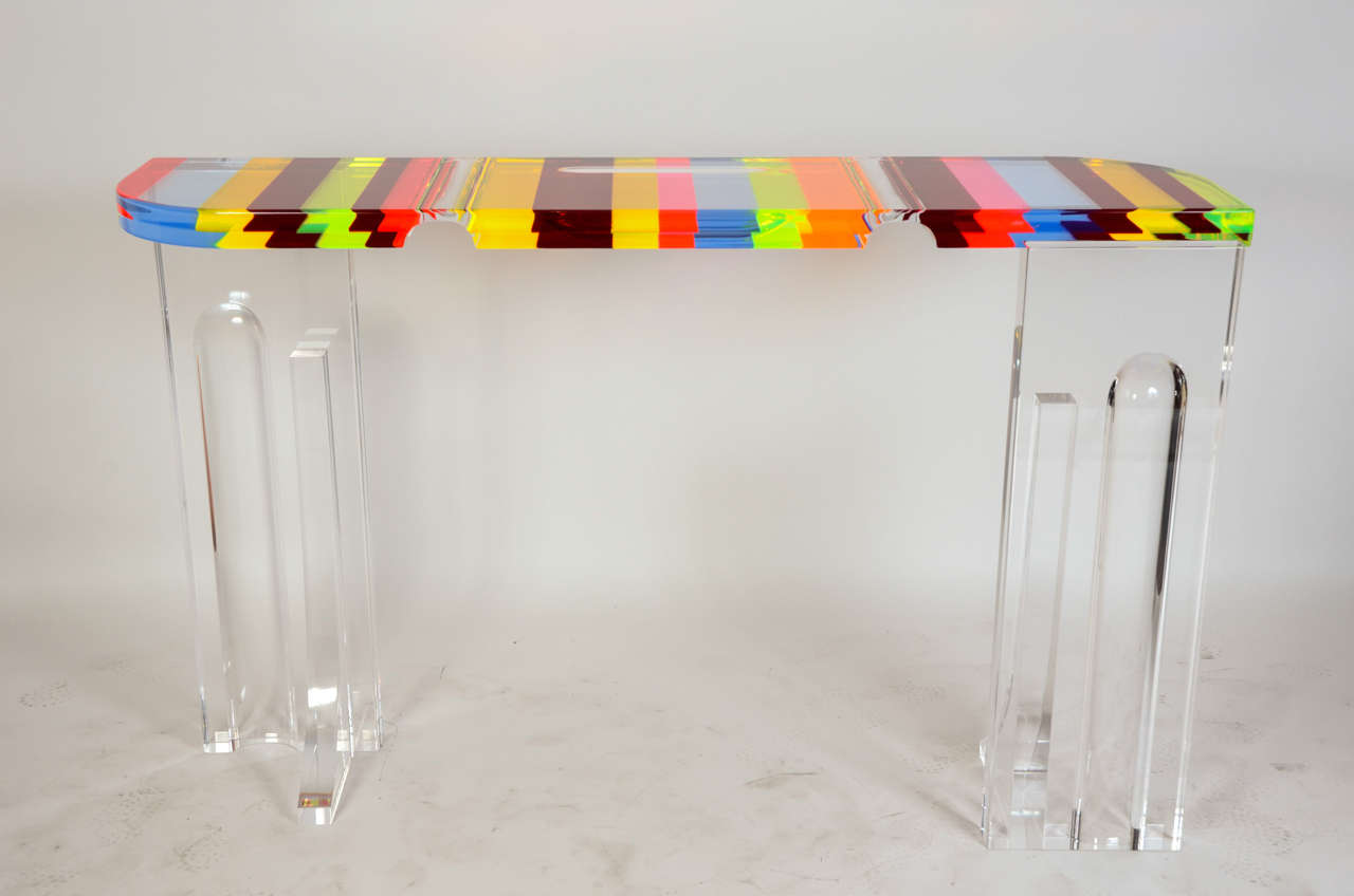 Console in lucite with acrylic inclusions