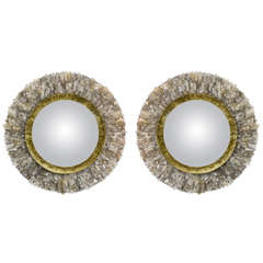 Pair of Convex Mirrors with Metal and Rock Crystal
