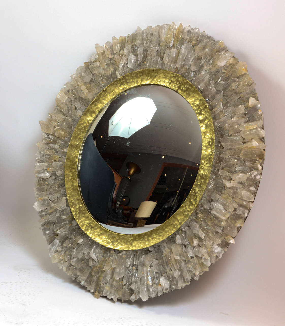 Pair of Convex Mirrors with Metal and Rock Crystal In Good Condition In Saint-Ouen, FR