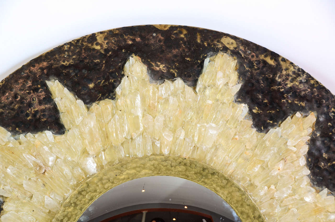 Mid-Century Modern Convex Mirror in metal and Rock Crystal