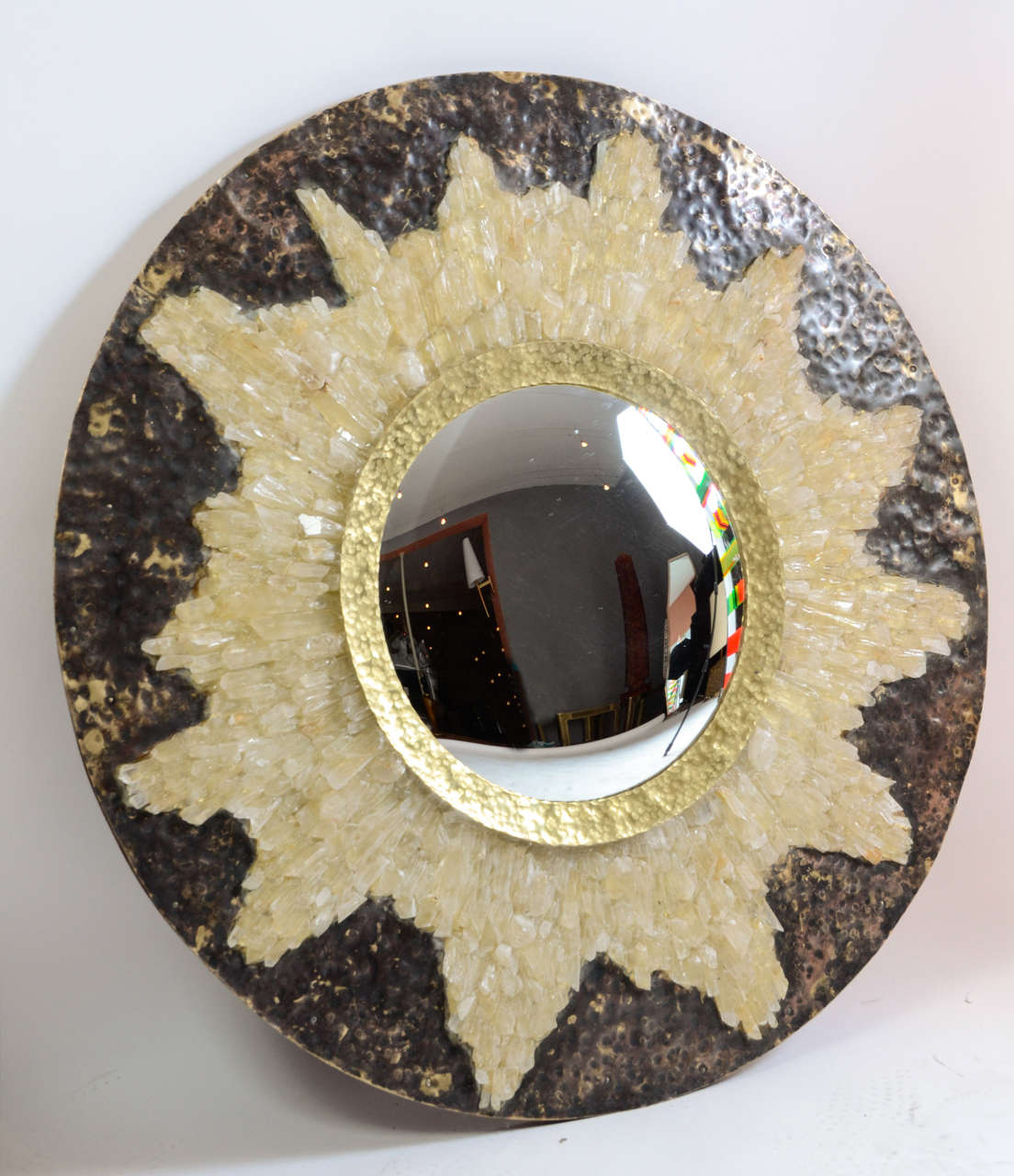 French Convex Mirror in metal and Rock Crystal
