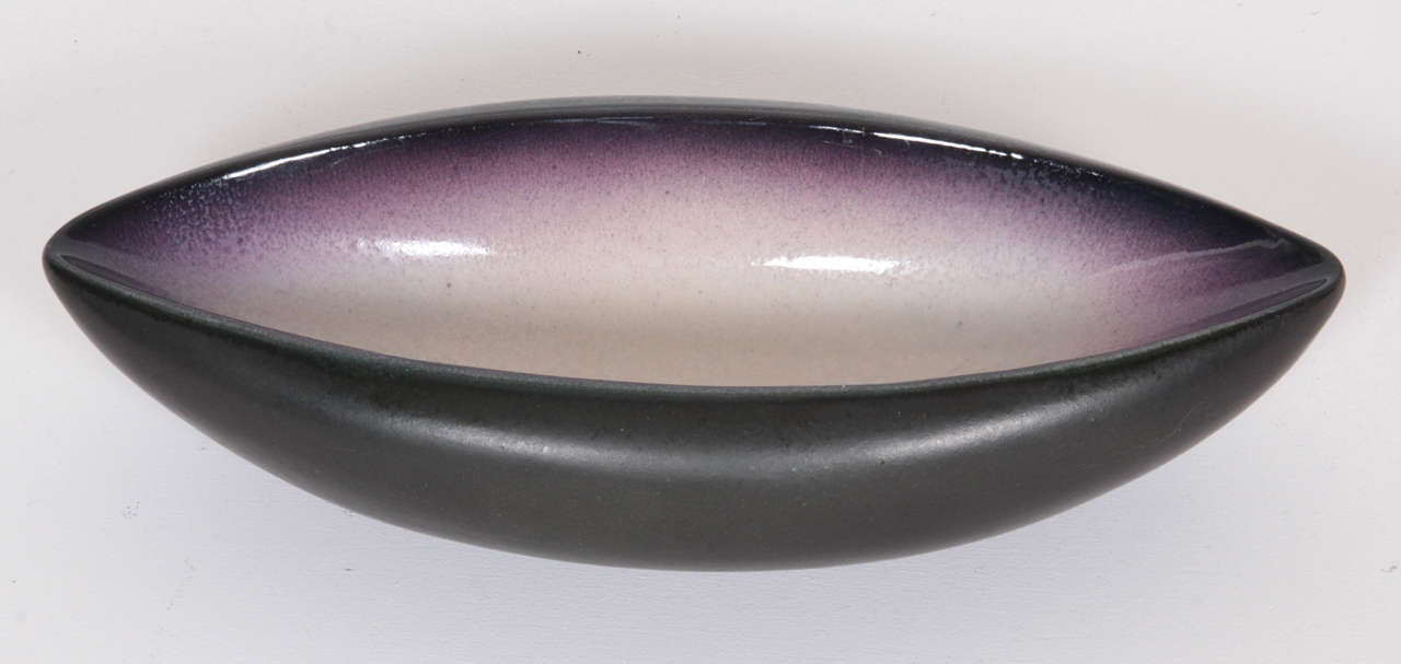 Ceramic Bowl, Black, Lavender and white Glaze.
Signed