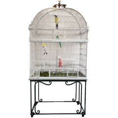 Painted White Metal Birdcage on Stand 10