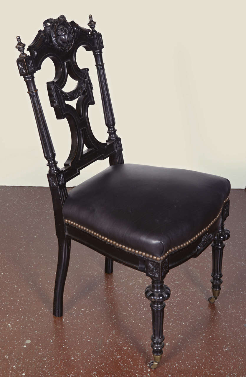 Victorian Pair of 19th c. Ebonized Side Chairs For Sale