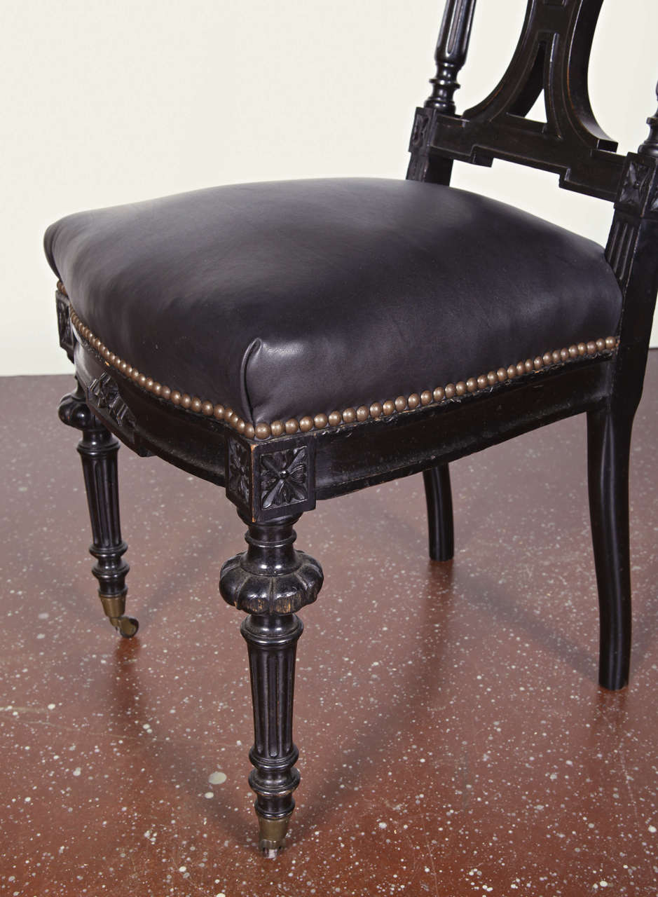 Pair of 19th c. Ebonized Side Chairs For Sale 1