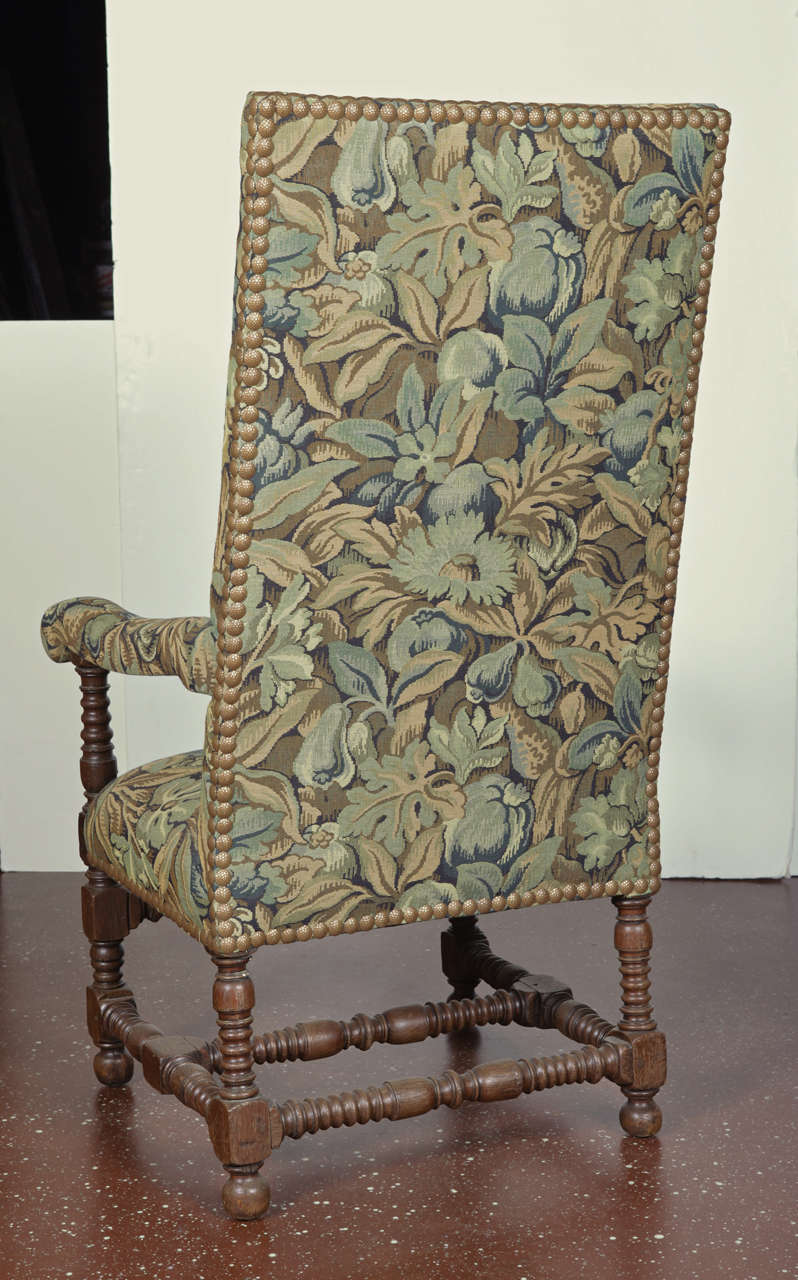 French Louis XIII Style Tall-Back Armchair For Sale