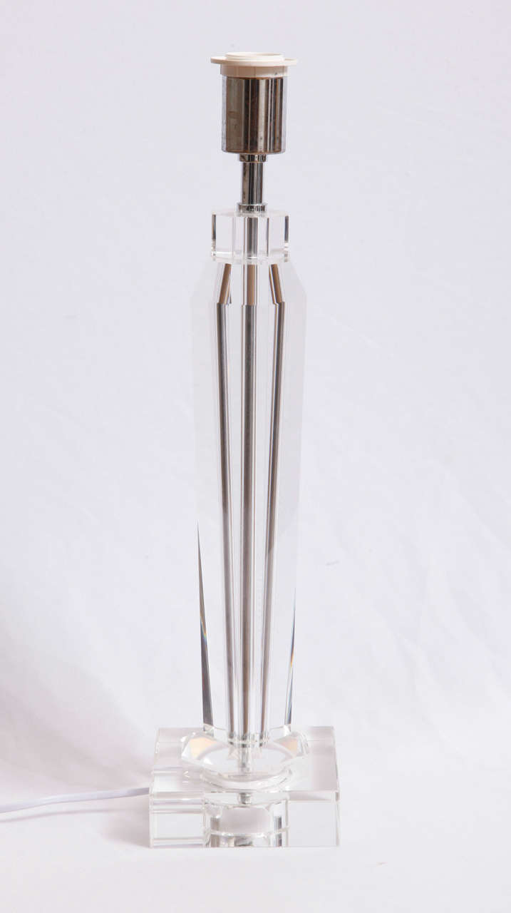 Post-Modern French Cut and Polished Solid Glass Table Lamp