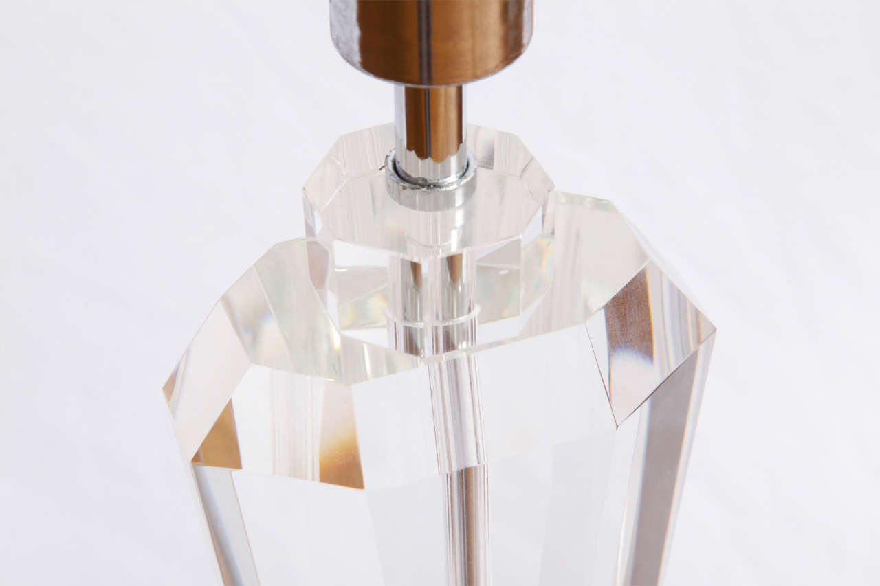 Late 20th Century French Cut and Polished Solid Glass Table Lamp