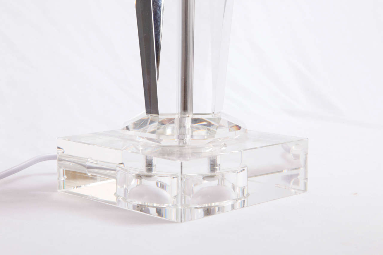 French Cut and Polished Solid Glass Table Lamp 1