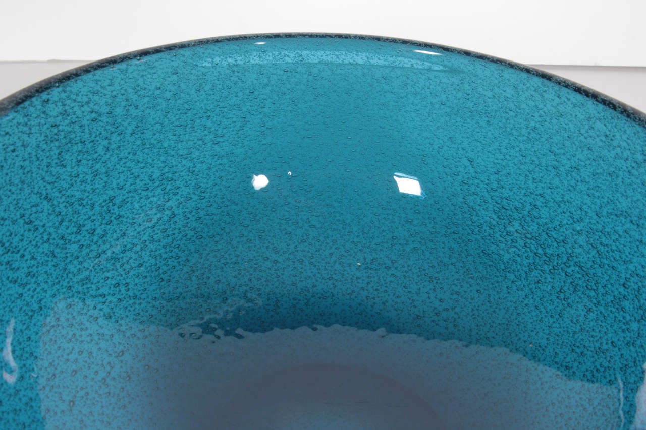 Scandinavian Modern Beautiful Turquoise Bubble Glass Bowl by Sven Palmqvist